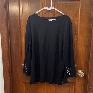 Chico's Black Long Sleeve Top with Eyelet Details